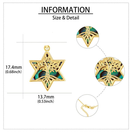 14K Gold Tree of Life Star Pendant Necklaces for Women