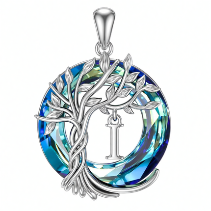 925 Sterling Silver Blue Crystal Tree of Life Initial Necklace Family Letter Pendant Birthday Mother s Day Gifts for Her