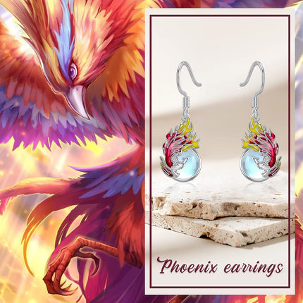 925 Sterling Silver Firebird Moonstone Drop Earrings for Women Gift Idea