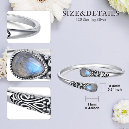 925 Sterling Silver Black Onyx Gemstone Adjustable Bohemian Cuff Bracelet