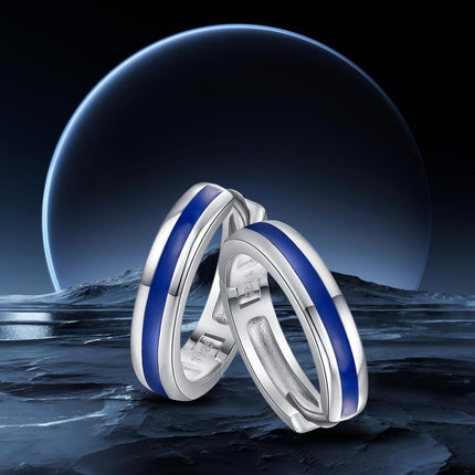 925 Sterling Silver Blue Opal Inlay Huggie Hoop Earrings for Men & Women