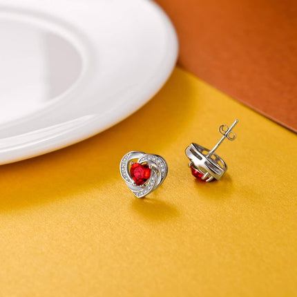 925 Sterling Silver Birthstone Heart Stud Earrings Jewelry Gifts for Women