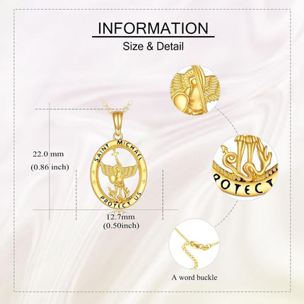 14K Gold Saint Michael Pendant Protection Charm Necklace Gifts for Her Valentines Day Mother's Day