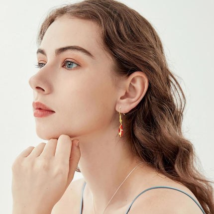 925 Sterling Silver Red Enamel Drop Dangle Hook Earrings for Women Girls