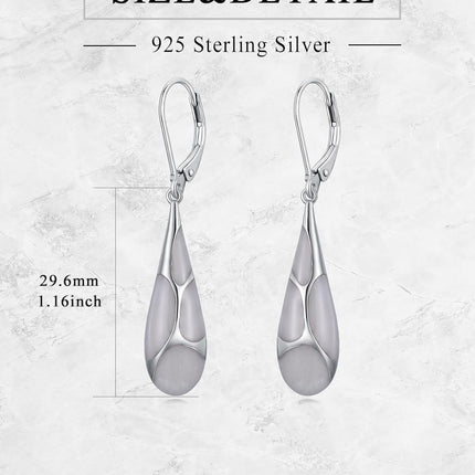 925 Sterling Silver Blue Enamel Tear Drop Leverback Earrings for Women Gift Ideas