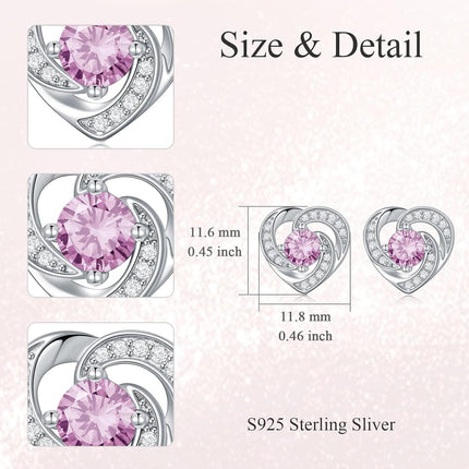 925 Sterling Silver Birthstone Heart Stud Earrings Jewelry Gifts for Women
