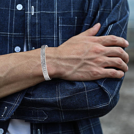 925 Sterling Silver Metal Rune Design Adjustable Cuff Bracelet for Men & Women