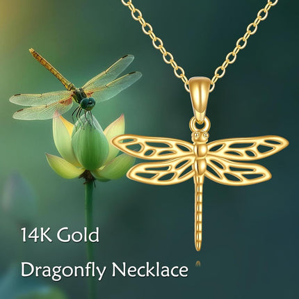 14K Gold Dragonfly Heart Pendant Necklace Women's Gifts