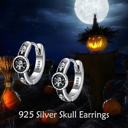 925 Sterling Silver Skull & Crossbones Huggie Hoop Earrings for Men and Women - Unique Gift Idea