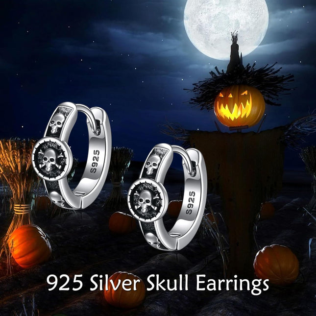 925 Sterling Silver Skull & Crossbones Huggie Hoop Earrings for Men and Women - Unique Gift Idea