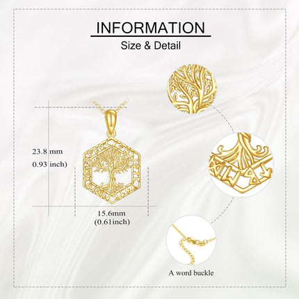 14K Gold Tree Of Life Pendant Necklace For Women