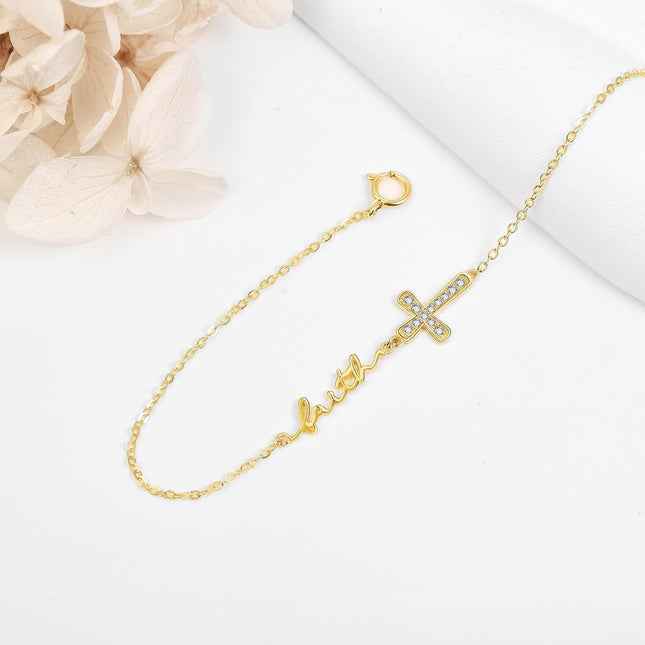 14K Gold Cross Faith Chain Bracelet - Elegant  for Her
