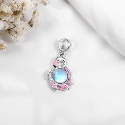 925 Sterling Silver Pink Flamingo Pendant Charm Bracelet for Women Girls