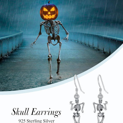 925 Sterling Silver Halloween Skeleton Hand Dangle Earrings Gift for Women