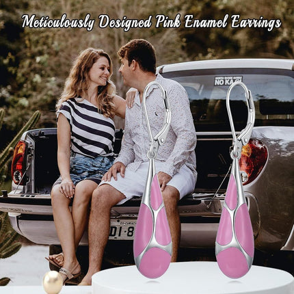 925 Sterling Silver Blue Enamel Tear Drop Leverback Earrings for Women Gift Ideas