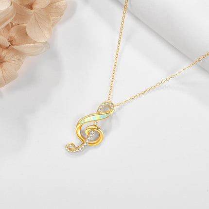 14K Gold Opal Treble Clef Music Note Pendant Necklace for Women Girls Christmas Gifts