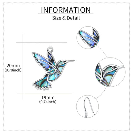 925 Sterling Silver Hummingbird Earrings with Abalone Shell Inlay for Women Mom Gifts