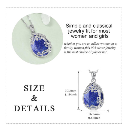 925 Sterling Silver Filigree Teardrop Pendant Necklace for Women