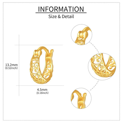14K Yellow Gold Infinity Twist Filigree Huggie Hoop Earrings for Women