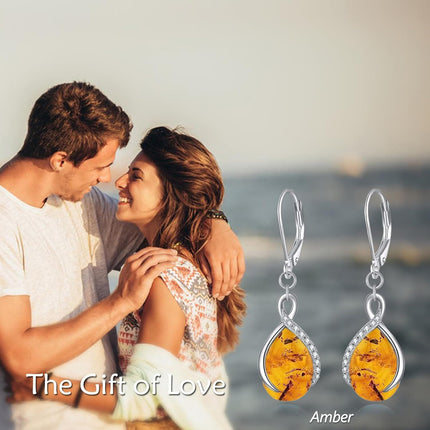 925 Sterling Silver Opal Pear-Shaped Drop Earrings with Leverback Hooks for Women Gift Ideas