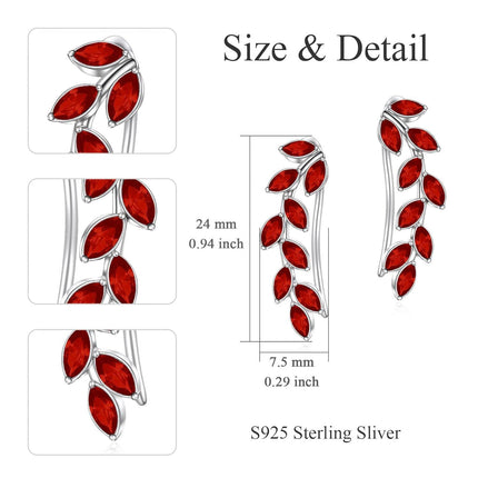 925 Sterling Silver Pink Austrian Crystal Leaf Ear Climber Hypoallergenic Earrings