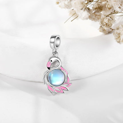 925 Sterling Silver Pink Flamingo Pendant Charm Bracelet for Women Girls