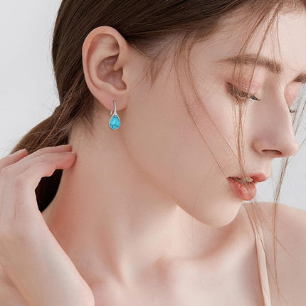 925 Sterling Silver Turquoise Teardrop Threader Earrings for Women - Long Dangle Pierced Jewelry