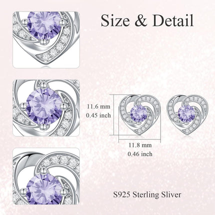 925 Sterling Silver Birthstone Heart Stud Earrings Jewelry Gifts for Women