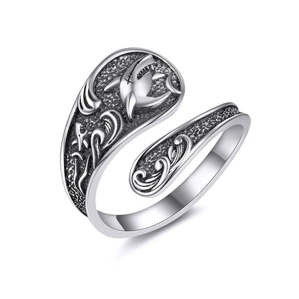 925 Sterling Silver Spoon Rings Hummingbird Shark Daisy Tree of Life Dragonfly Witches Knot Sea Turtle Adjustable Thumb Rings for Women Mother Birthday Gifts