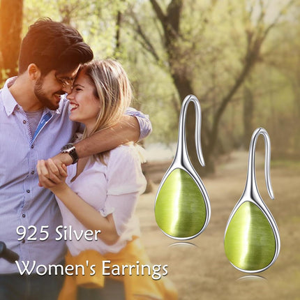 925 Sterling Silver Turquoise Teardrop Threader Earrings for Women - Long Dangle Pierced Jewelry