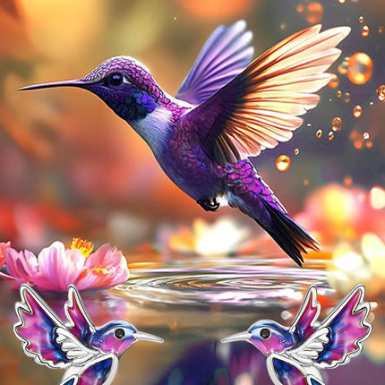 925 Sterling Silver Enamel Hummingbird Stud Earrings - Colorful Bird Gifts for Her