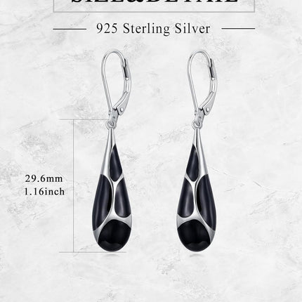 925 Sterling Silver Blue Enamel Tear Drop Leverback Earrings for Women Gift Ideas