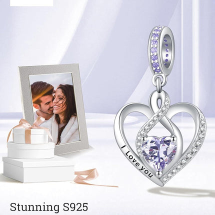 925 Sterling Silver Heart Birthstone Charms for Bracelets Jewelry Gifts