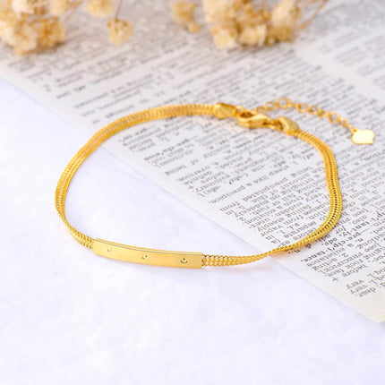 18K Gold Snake Chain ID Bar Charm Bracelet for Women Anniversary Gift