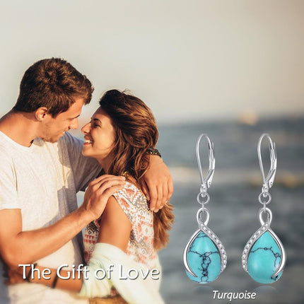 925 Sterling Silver Opal Pear-Shaped Drop Earrings with Leverback Hooks for Women Gift Ideas