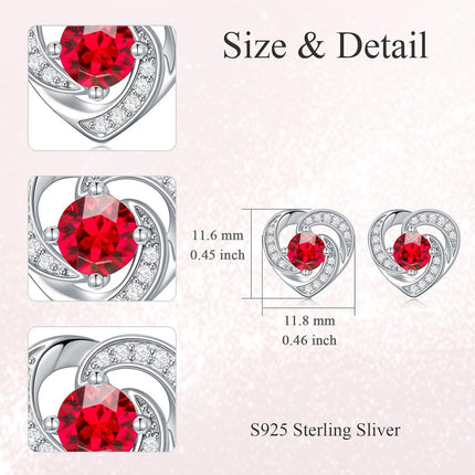 925 Sterling Silver Birthstone Heart Stud Earrings Jewelry Gifts for Women