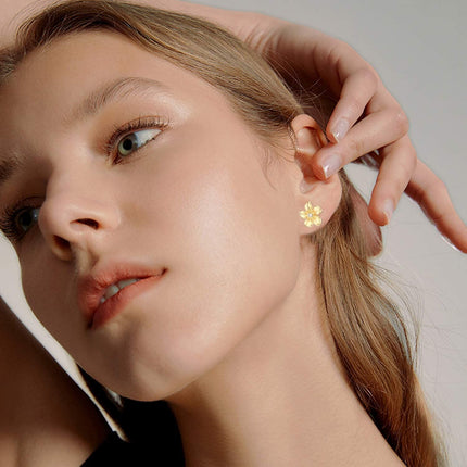 14K Yellow Gold Moissanite Diamond Flower Stud Earrings for Women Push Backs Gift for Mom Wife Friend