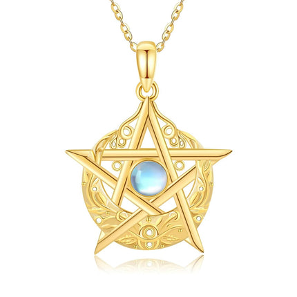 14K Gold Star Moonstone Pendant Necklace for Women - Holiday s