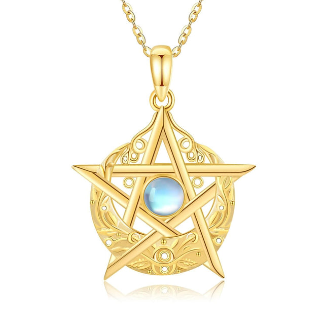 14K Gold Star Moonstone Pendant Necklace for Women - Holiday s