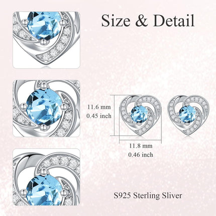 925 Sterling Silver Birthstone Heart Stud Earrings Jewelry Gifts for Women