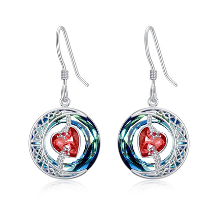 925 Sterling Silver Purple Heart & Blue Swarovski Crystals Round Drop Earrings for Women