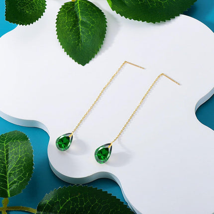 14K Solid Gold Birthstone Threader Earrings for Women Dangle Drop Jewelry Gifts