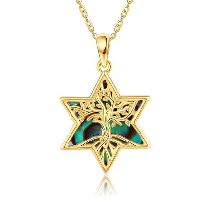 14K Gold Tree of Life Star Pendant Necklaces for Women