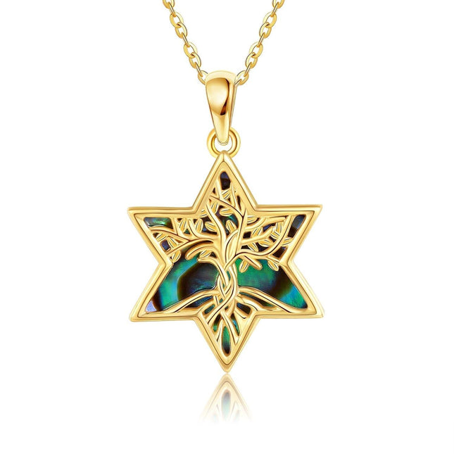 14K Gold Tree of Life Star Pendant Necklaces for Women