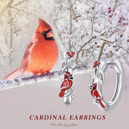 925 Sterling Silver Cardinal Earrings Hypoallergenic Hoop Red Bird Gifts for Women