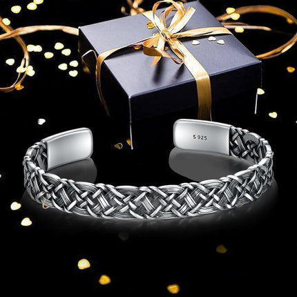 925 Sterling Silver Braided Celtic Knot Adjustable Bangle Bracelet Gift for Men & Women
