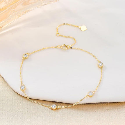 14K Gold Bezel Set Round Moissanite Chain Bracelet for Women 7 - VVS1 Clarity D Color Diamond Alternative