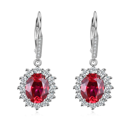 925 Sterling Silver Oval Cut Birthstone Dangle Leverback Earrings for Women Mom