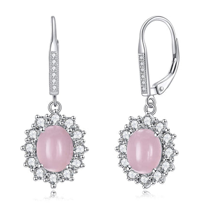 925 Sterling Silver Oval Cut Birthstone Dangle Leverback Earrings for Women Mom