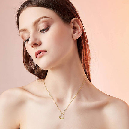 14K Gold Hollow Heart Pendant Chain Necklace for Women Gifts
